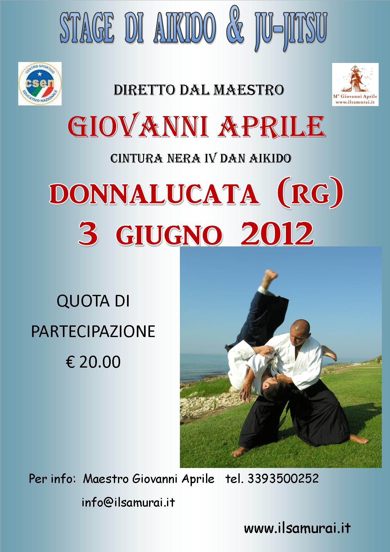 Il 3 giugno a Donnalucata stage di Aikido e Ju-Jitsu del maestro Giovanni Aprile